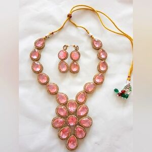 Elegant Pink Victorian and Necklace Set with Earrings